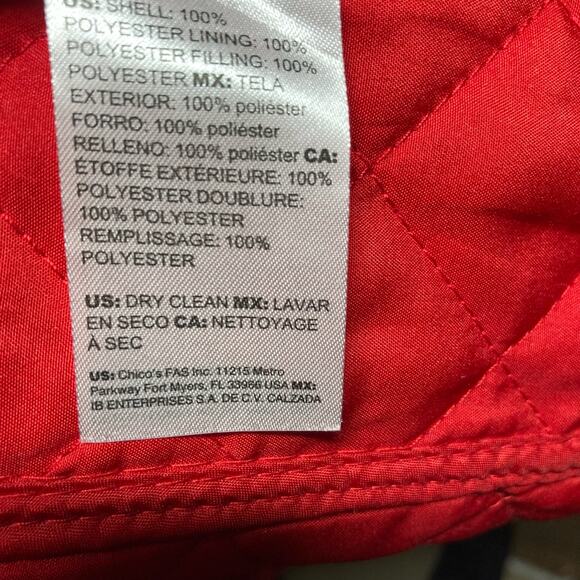 Chico’s Size 0 Button Front Red Quilted Jacket. Pre-Owned - Picture 8 of 12